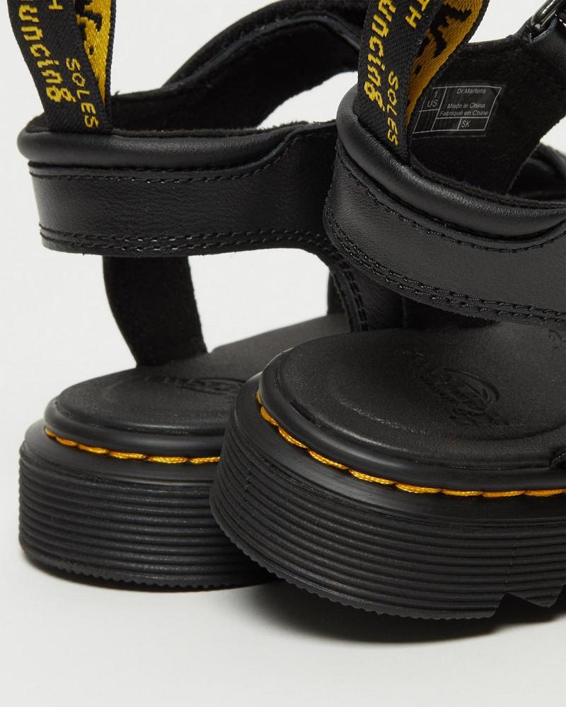 Kids' Dr Martens Junior Klaire Leather Strap Sandals Black | AU 719CTV